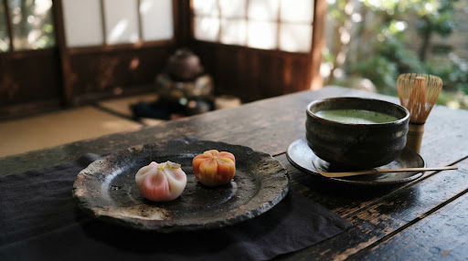 Seasonal wagashi with ceremonial matcha