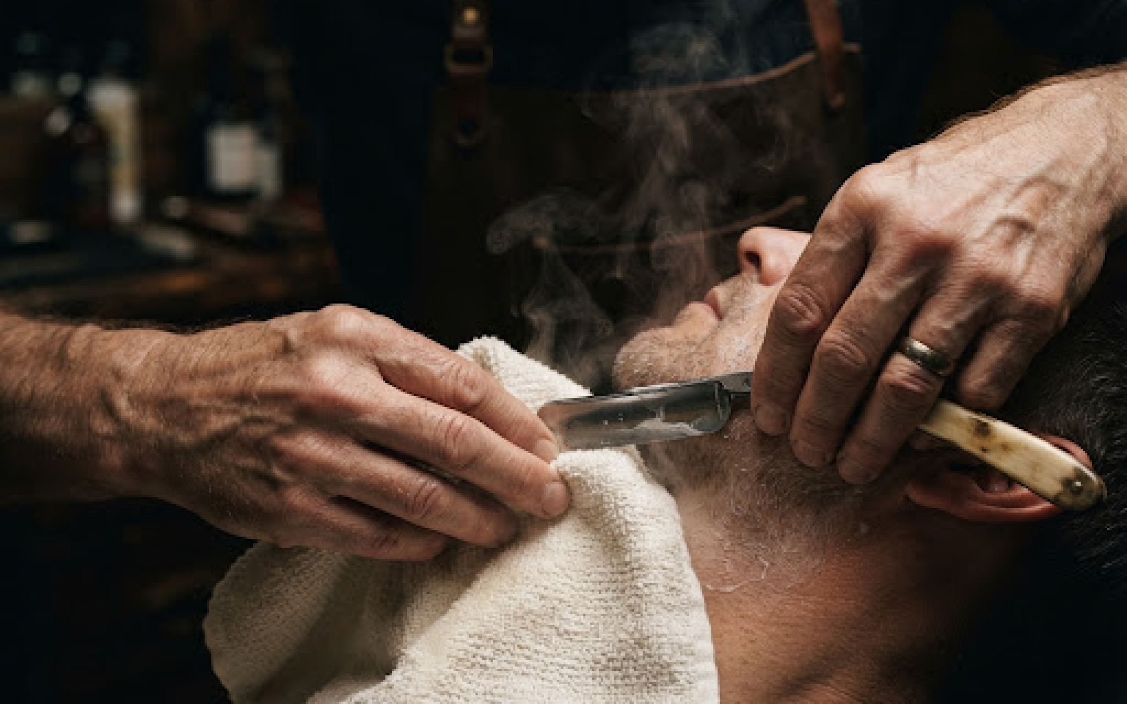 Traditional hot towel shave and straight razor ritual